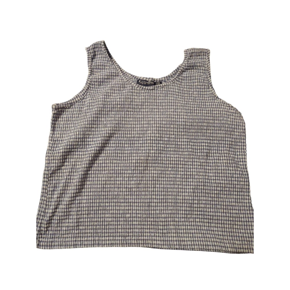 Giselle Apparel Womens 2X Blue Gingham Plaid Seersucker Tank Top Scoop Neck Boxy